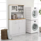 Meuble de Cuisine Costway Double Poubelle Inclinable avec Huche, Armoire de Rangement Blanc