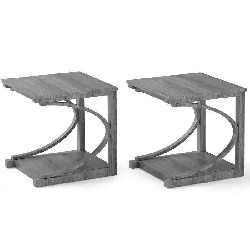 Costway Lot de 2 Tables d'Appoint de 60 cm avec Étagère de Rangement et Cadre en Bois d'Hévéa pour Petits Espaces