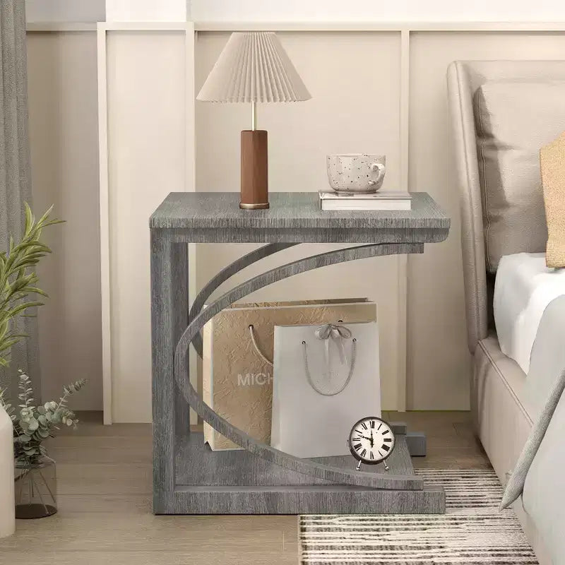 Costway Lot de 2 Tables d'Appoint de 60 cm avec Étagère de Rangement et Cadre en Bois d'Hévéa pour Petits Espaces