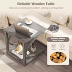 Costway Lot de 2 Tables d'Appoint de 60 cm avec Étagère de Rangement et Cadre en Bois d'Hévéa pour Petits Espaces