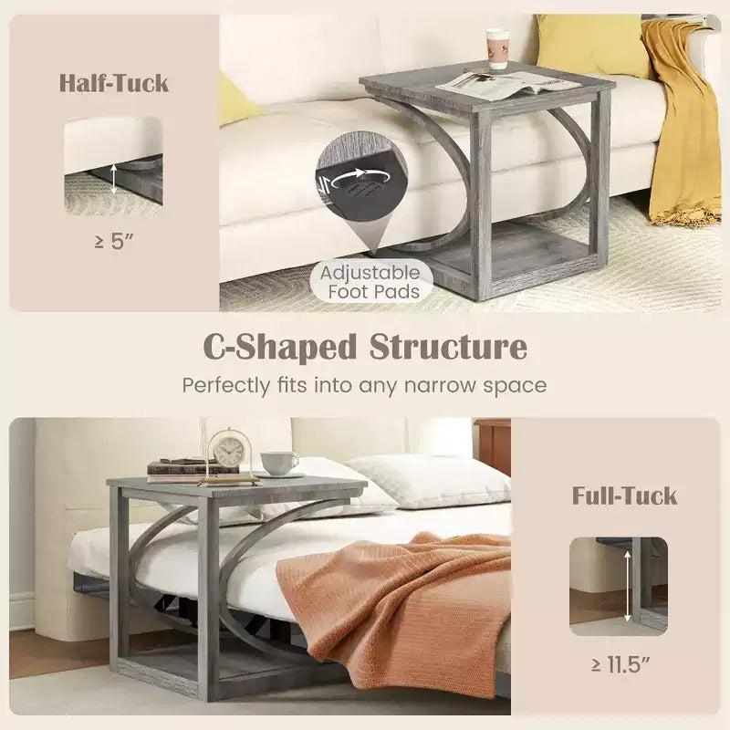 Costway Lot de 2 Tables d'Appoint de 60 cm avec Étagère de Rangement et Cadre en Bois d'Hévéa pour Petits Espaces
