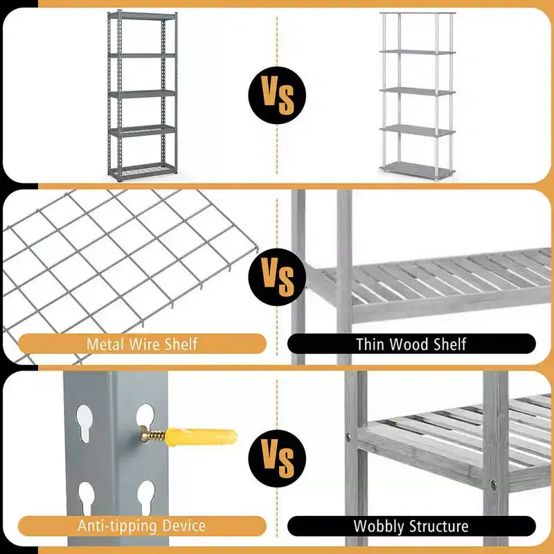 Étagère métallique Costway à 4 pièces et 5 niveaux, grille de rangement robuste en fil de fer avec patins antidérapants
