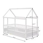 Lit au sol pour tout-petits TUYOHW pleine grandeur avec cadre de toit de maison et clôture, lit Montessori moderne avec barrières de sécurité pour chambre à coucher