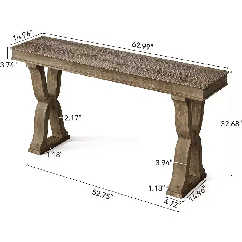 Console en bois massif Lantine de 63 pouces, table d'entrée étroite de style ferme avec pieds en X pour salon, couloir ou foyer, montage facile