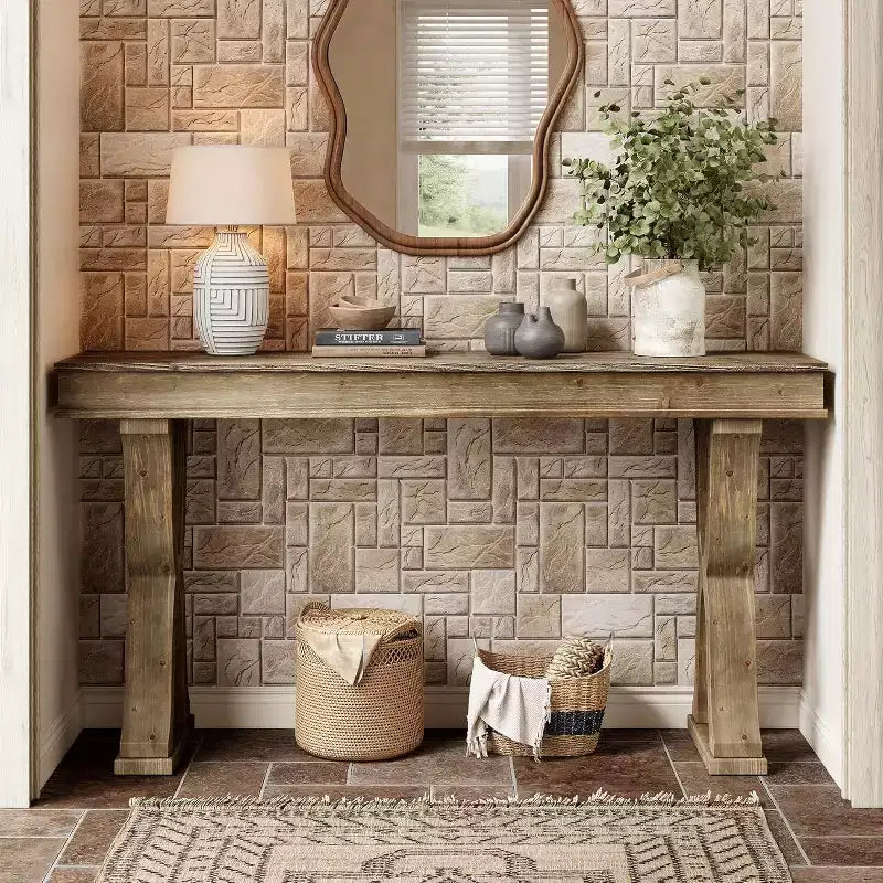 Console en bois massif Lantine de 63 pouces, table d'entrée étroite de style ferme avec pieds en X pour salon, couloir ou foyer, montage facile