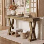 Console en bois massif Lantine de 63 pouces, table d'entrée étroite de style ferme avec pieds en X pour salon, couloir ou foyer, montage facile