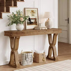 Console en bois massif Lantine de 63 pouces, table d'entrée étroite de style ferme avec pieds en X pour salon, couloir ou foyer, montage facile