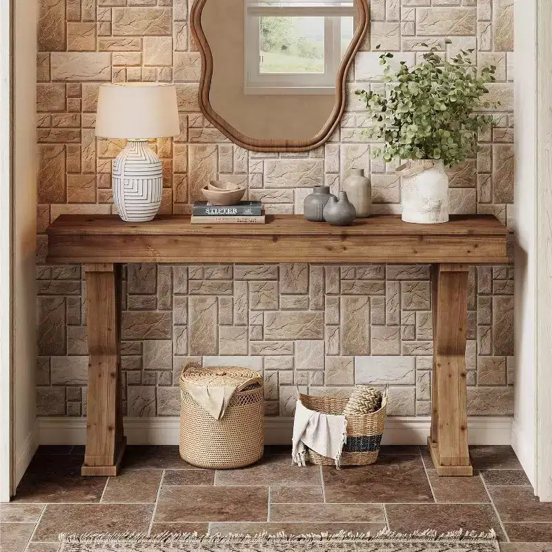 Console en bois massif Lantine de 63 pouces, table d'entrée étroite de style ferme avec pieds en X pour salon, couloir ou foyer, montage facile