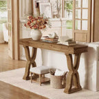 Console en bois massif Lantine de 63 pouces, table d'entrée étroite de style ferme avec pieds en X pour salon, couloir ou foyer, montage facile