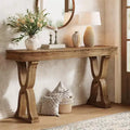 Lantine 63-Inch Solid Wood Console Table, Farmhouse Narrow Entryway Table with X-Shaped Legs for Living Room, Hallway, or Foyer, Easy Assembly
