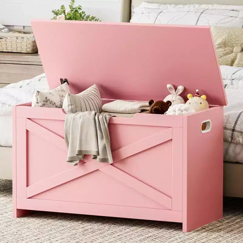 Banc de rangement en bois de 76 cm avec charnière de sécurité, grand coffre à chaussures, montage facile