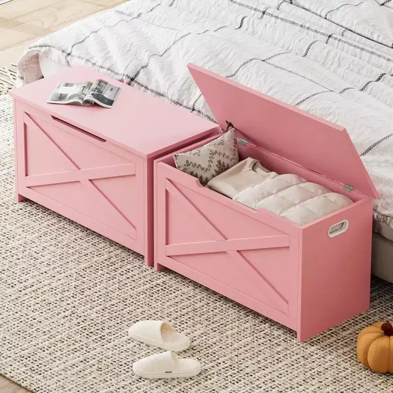 Banc de rangement en bois de 76 cm avec charnière de sécurité, grand coffre à chaussures, montage facile