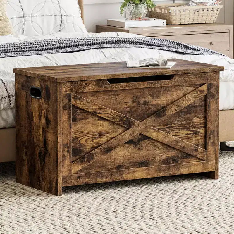 Banc de rangement en bois de 76 cm avec charnière de sécurité, grand coffre à chaussures, montage facile