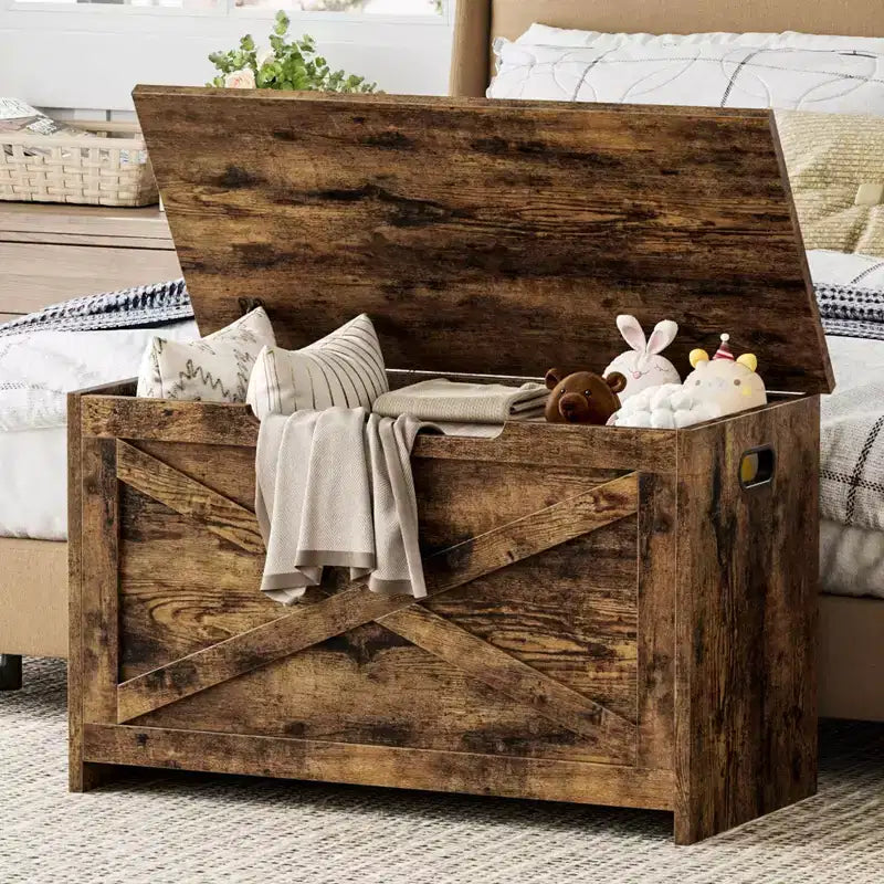 Banc de rangement en bois de 76 cm avec charnière de sécurité, grand coffre à chaussures, montage facile