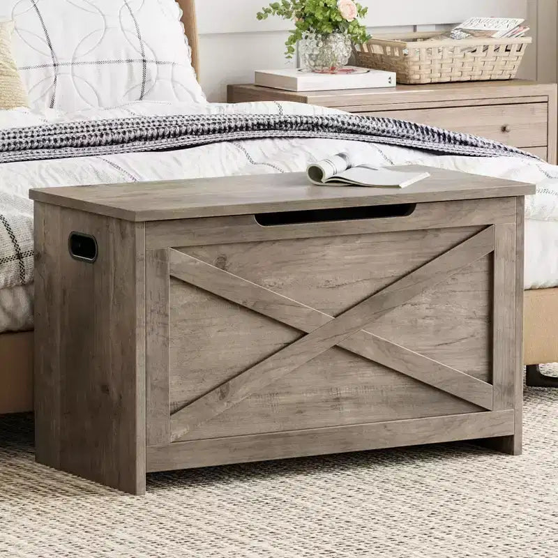 Banc de rangement en bois de 76 cm avec charnière de sécurité, grand coffre à chaussures, montage facile