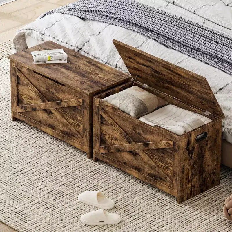 Banc de rangement en bois de 76 cm avec charnière de sécurité, grand coffre à chaussures, montage facile
