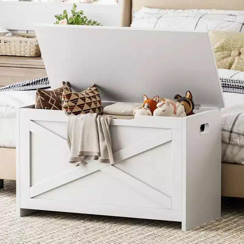 Banc de rangement en bois de 76 cm avec charnière de sécurité, grand coffre à chaussures, montage facile