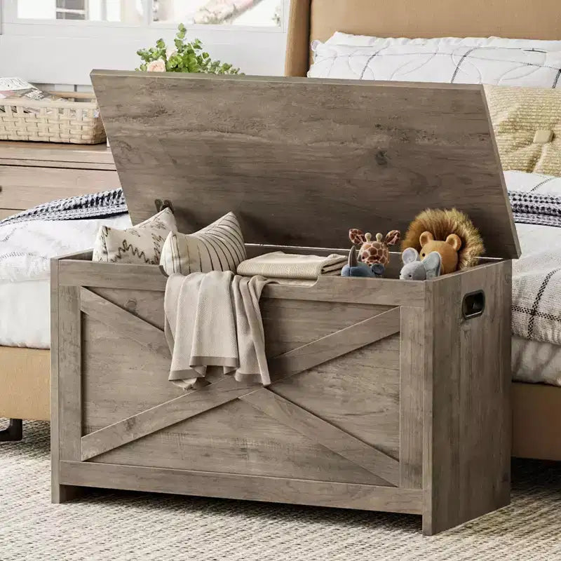 Banc de rangement en bois de 76 cm avec charnière de sécurité, grand coffre à chaussures, montage facile