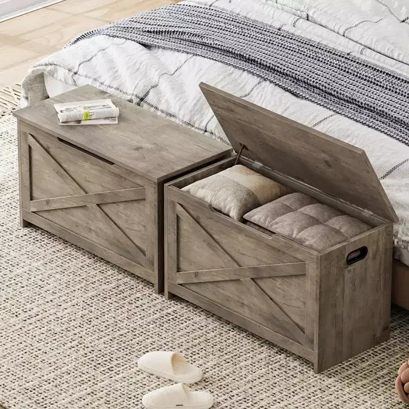 Banc de rangement en bois de 76 cm avec charnière de sécurité, grand coffre à chaussures, montage facile