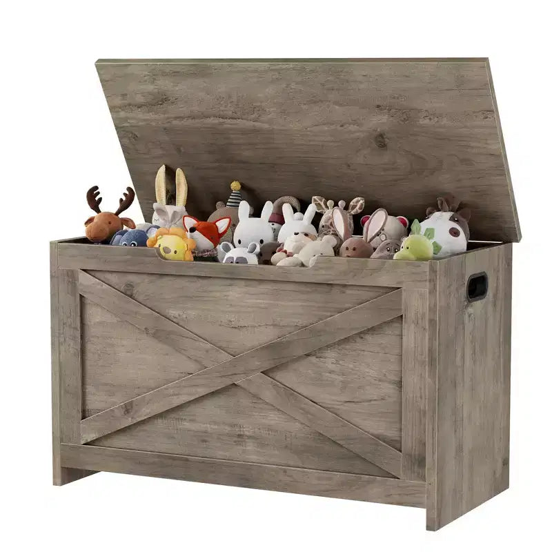 30 Inch Wooden Storage Bench with Safety Hinge, Large Shoe Storage Chest, Easy Assembly