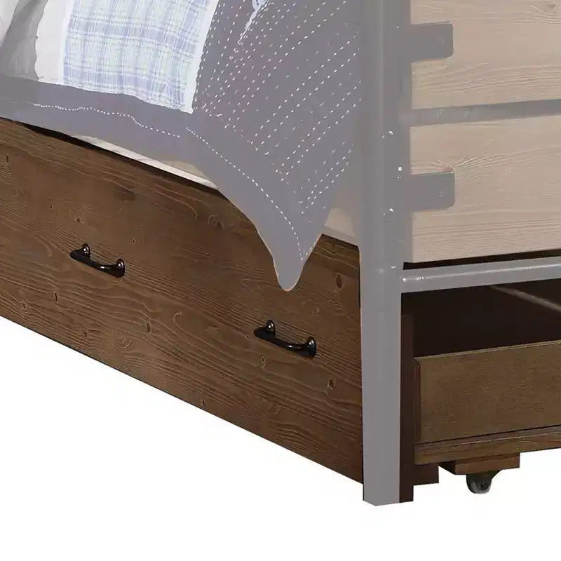 Lit gigogne double en bois Royal Hampton avec roulettes, marron