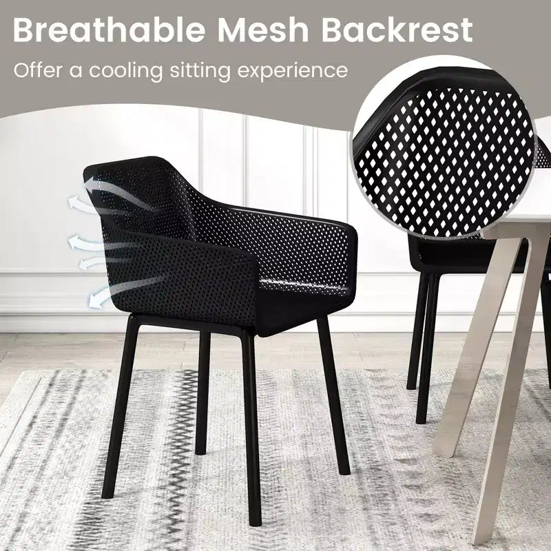 Lot de 2 chaises de salle à manger modernes Costway en plastique, fauteuils de cuisine avec dossier en maille respirante