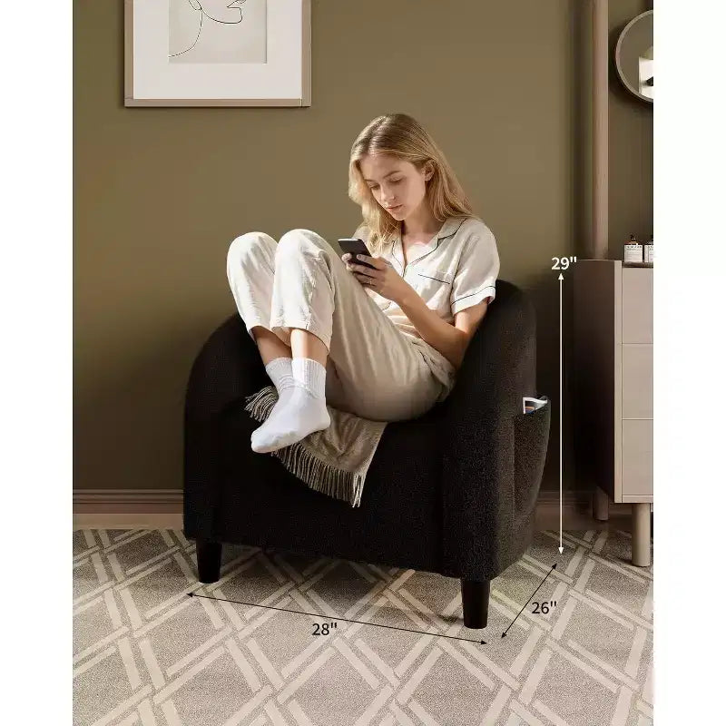 Fauteuil d'appoint en velours, fauteuil club confortable avec accoudoirs, fauteuil crapaud rembourré et moelleux pour salon, chambre, bureau, salle d'attente