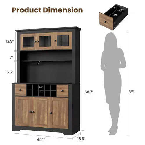 Meuble Bar de Ferme de 174,5 cm, Bar à Vin Haut avec 10 Casier à Bouteilles, Buffet de Bar avec Rangement pour Salon