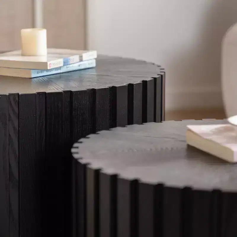 GDFStudio Peregrine, ensemble de 2 tables basses rondes modernes en bois cannelé