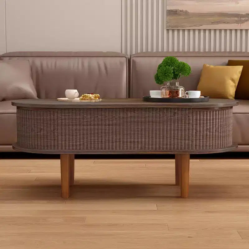Table Basse Moderne Relevable avec Rangement Caché, Table Centrale Ovale Rustique pour Salon, Table Basse Relevable Gain de Place-Panipeachy