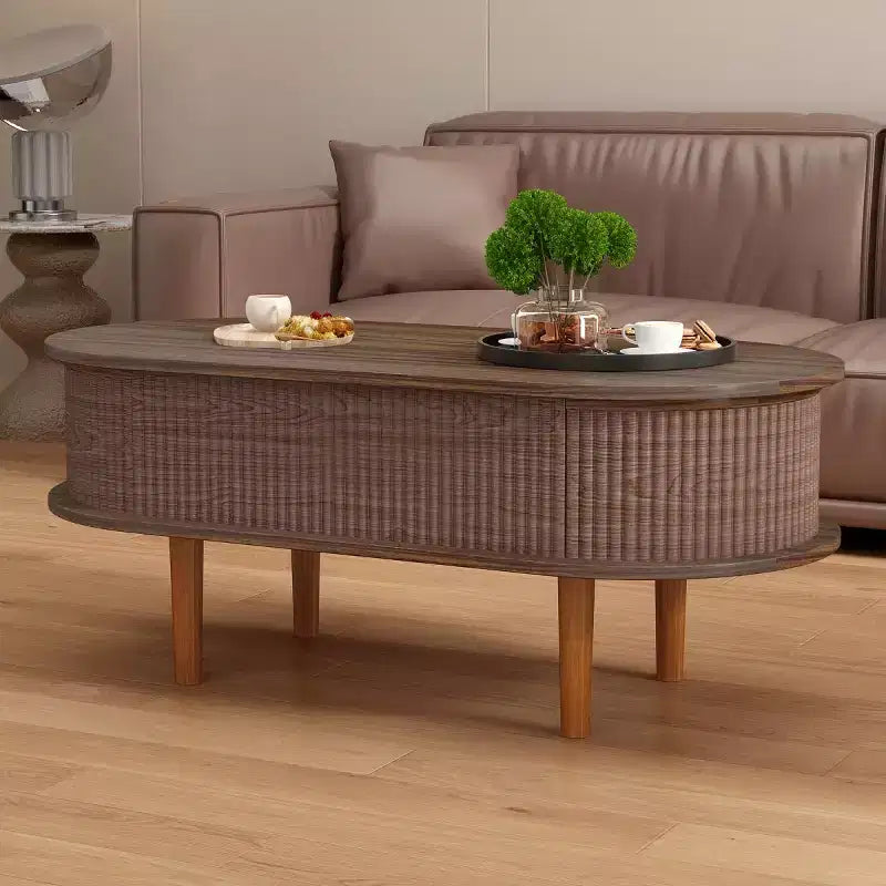 Table Basse Moderne Relevable avec Rangement Caché, Table Centrale Ovale Rustique pour Salon, Table Basse Relevable Gain de Place-Panipeachy