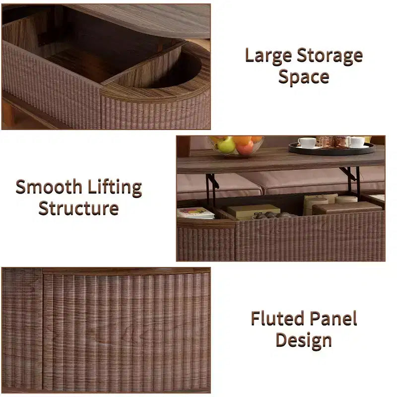 Table Basse Moderne Relevable avec Rangement Caché, Table Centrale Ovale Rustique pour Salon, Table Basse Relevable Gain de Place-Panipeachy