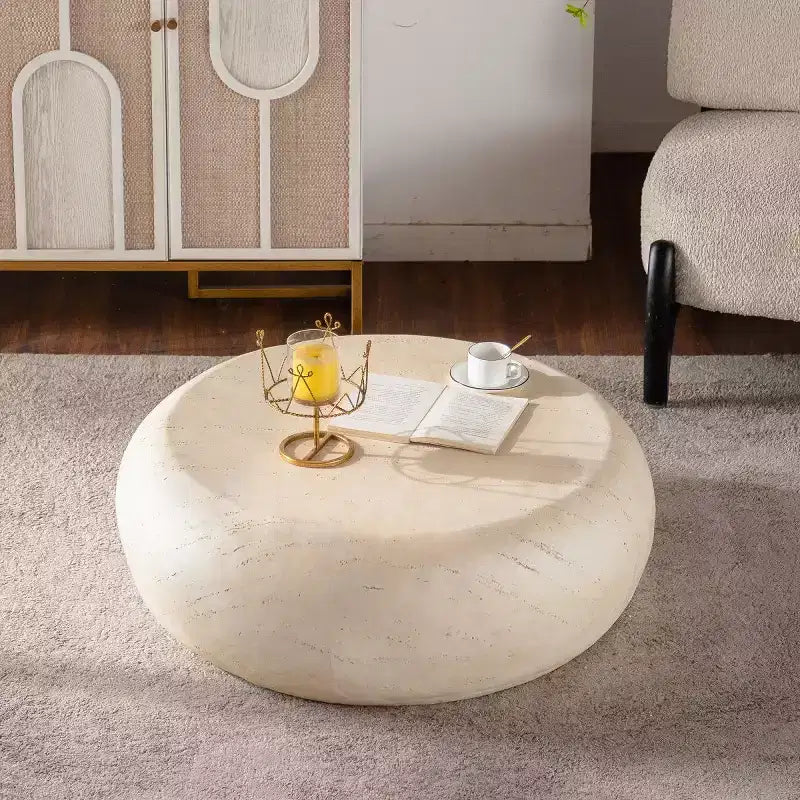 Table Basse Ronde Moderne de 80 cm, Table d'Appoint Effet Pierre, Table d'Extrémité à Bords Lisses pour Salon, Aucun Assemblage Requis - Panipeachy