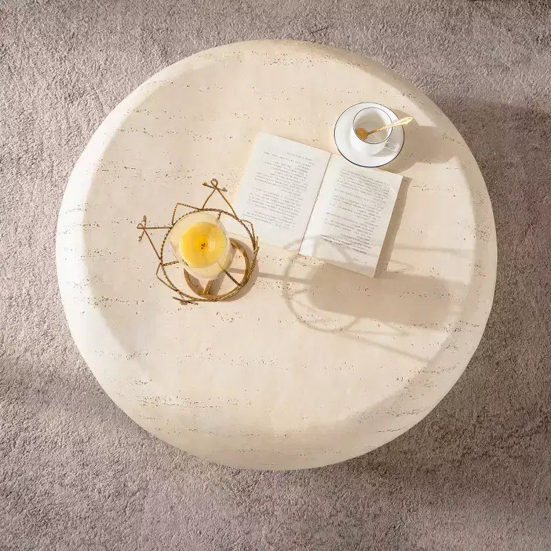 Table Basse Ronde Moderne de 80 cm, Table d'Appoint Effet Pierre, Table d'Extrémité à Bords Lisses pour Salon, Aucun Assemblage Requis - Panipeachy