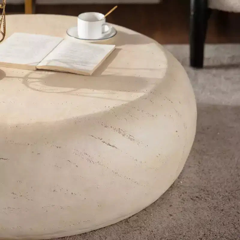 Table Basse Ronde Moderne de 80 cm, Table d'Appoint Effet Pierre, Table d'Extrémité à Bords Lisses pour Salon, Aucun Assemblage Requis - Panipeachy