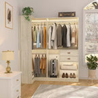 Besiost 71-In Freestanding Closet System Set with Wood Drawers, Corner Closet Organizer with Hanging Rods