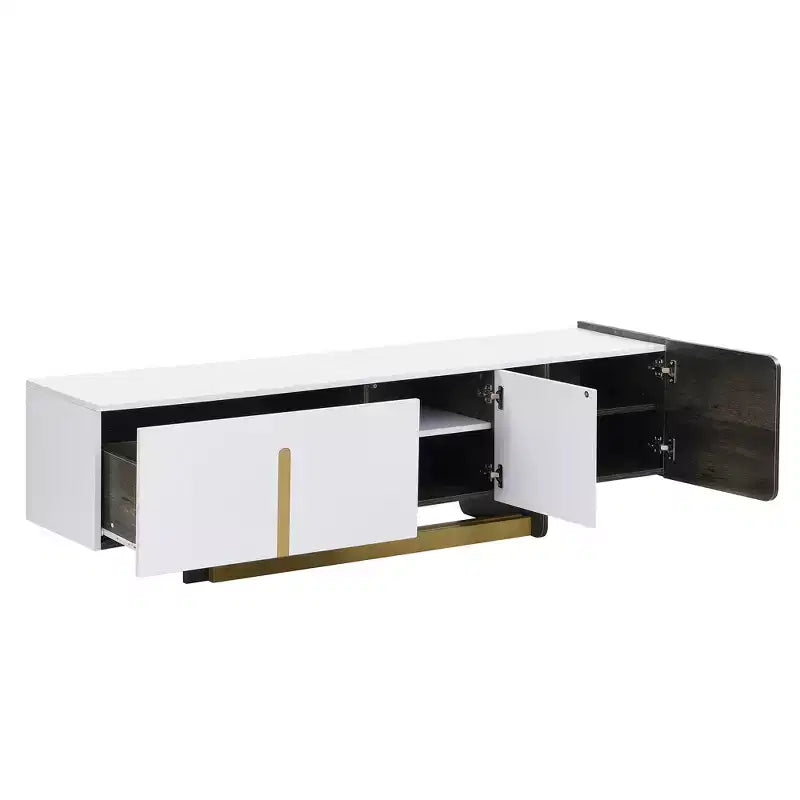 Meuble TV moderne avec tiroir pour téléviseurs de 70 pouces, meuble de rangement TV avec étagères réglables, centre de divertissement avec pieds en métal