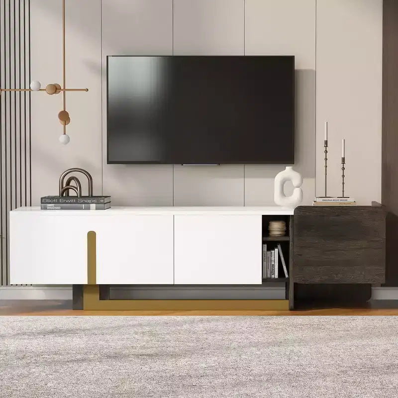 Modern TV Stand with Drawer for 70 TVs, TV Storage Cabinet with Adjustable Shelves, Entertainment Center with Metal Legs