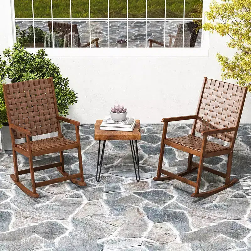Costway Lot de 2 chaises à bascule avec assise en polyuréthane et cadre en bois d'hévéa, mouvement doux et sûr