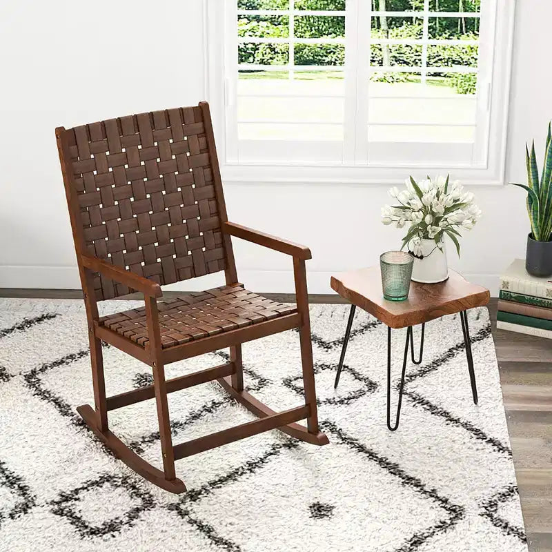 Costway Lot de 2 chaises à bascule avec assise en polyuréthane et cadre en bois d'hévéa, mouvement doux et sûr