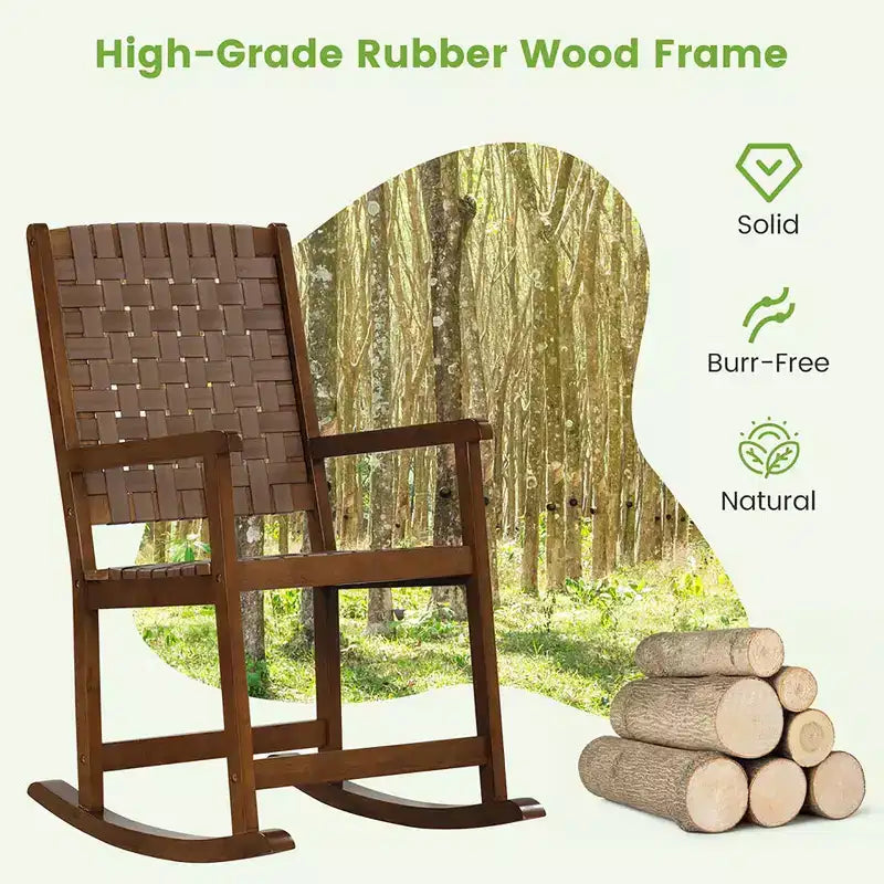 Costway Lot de 2 chaises à bascule avec assise en polyuréthane et cadre en bois d'hévéa, mouvement doux et sûr