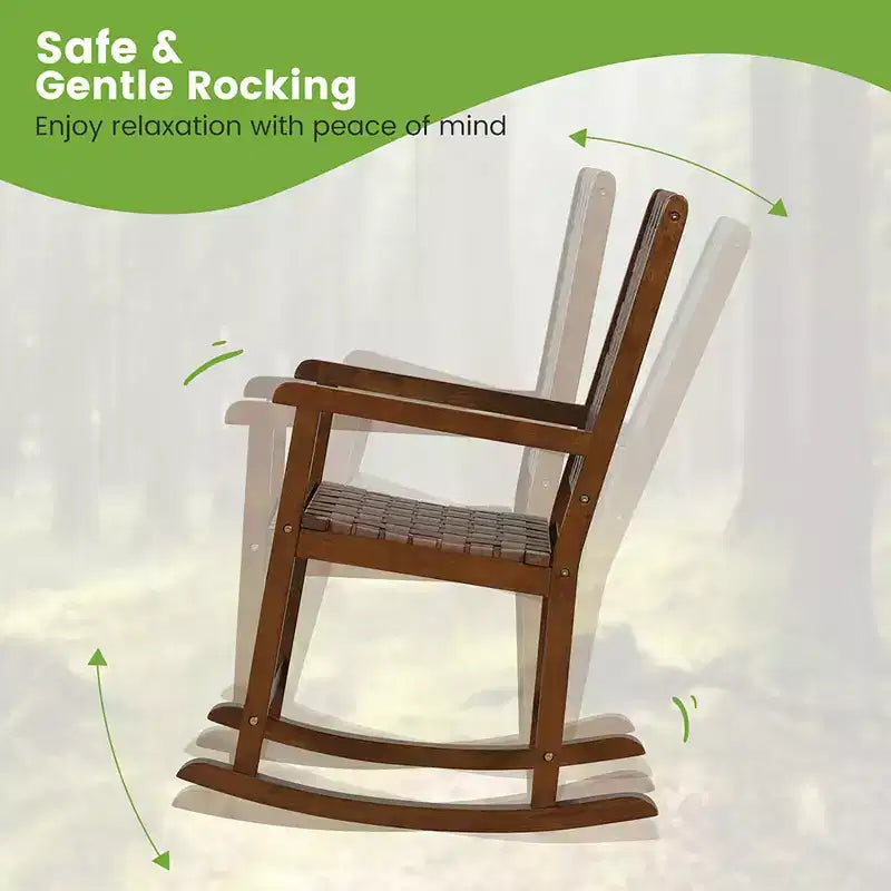 Costway Lot de 2 chaises à bascule avec assise en polyuréthane et cadre en bois d'hévéa, mouvement doux et sûr