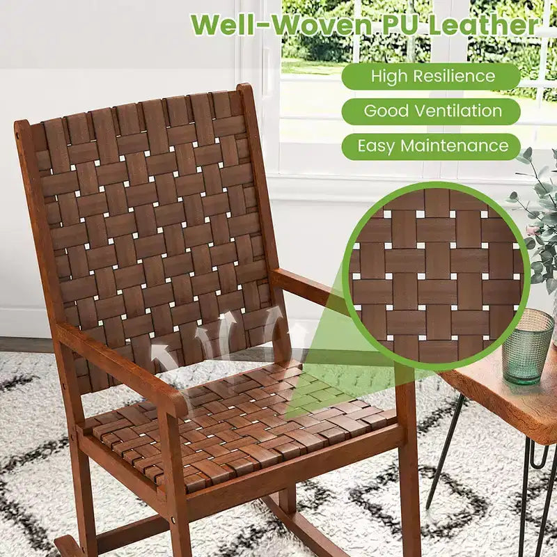 Costway Lot de 2 chaises à bascule avec assise en polyuréthane et cadre en bois d'hévéa, mouvement doux et sûr