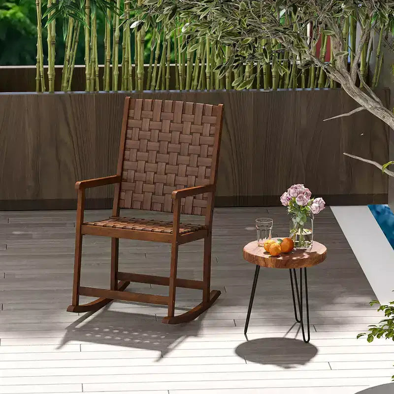 Costway Lot de 2 chaises à bascule avec assise en polyuréthane et cadre en bois d'hévéa, mouvement doux et sûr