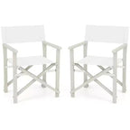 Costway 2PCS Folding Director Chair w/ Acacia Wood Frame & Machine Washable Oxford Fabric