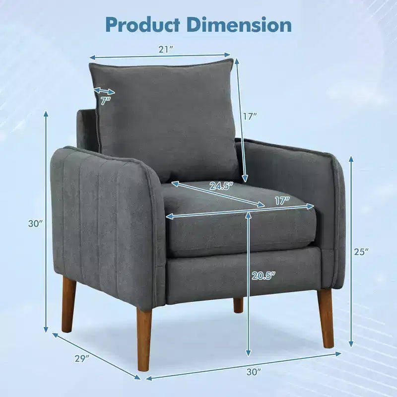 Costway Lot de 2 fauteuils d'appoint modernes rembourrés de style Mid-Century avec pieds en bois d'hévéa