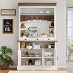 Meuble de bar avec lumière LED, buffet de bar à café de style rustique de 183 cm avec rangement, buffet avec support pour micro-ondes/étagère en verre/6 crochets/3 tiroirs