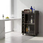 Homy Casa Bar Cart with Two Shelves and Six Bottle Rack for Dining Room or Living Space, Brown
