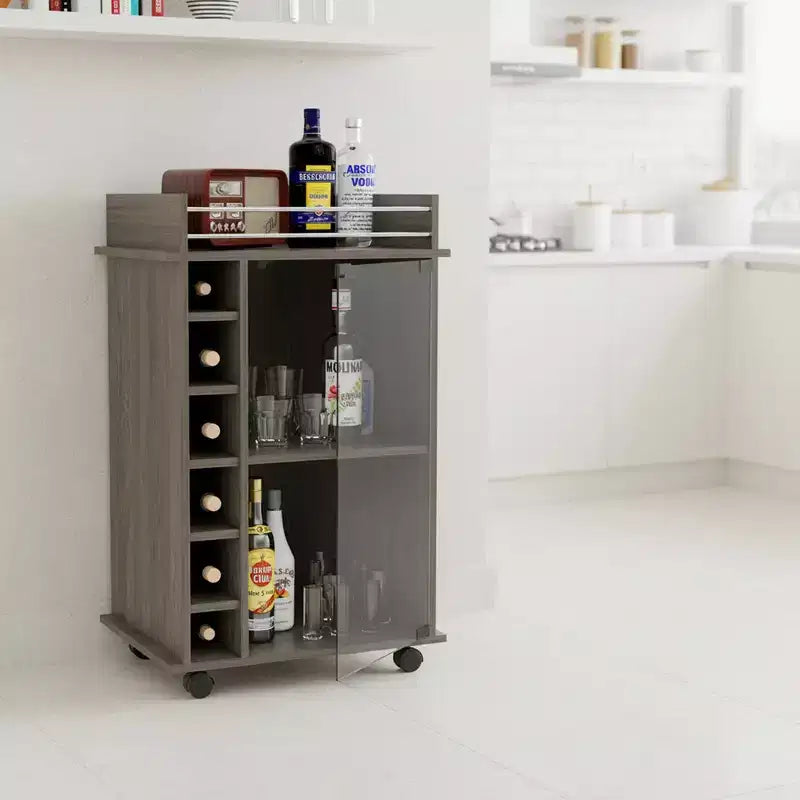 Chariot de bar Homy Casa avec deux étagères et six porte-bouteilles pour salle à manger ou salon, marron