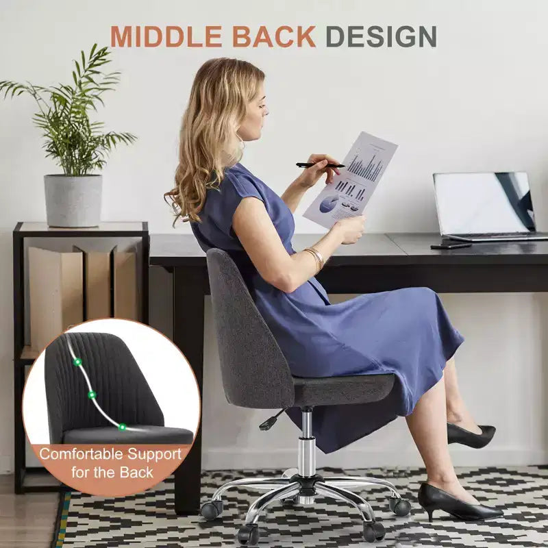 TUYOHW Chaise pivotante croisée à roulettes, chaise de bureau avec hauteur réglable et support lombaire, chaise de jeu sans accoudoirs pour le bureau